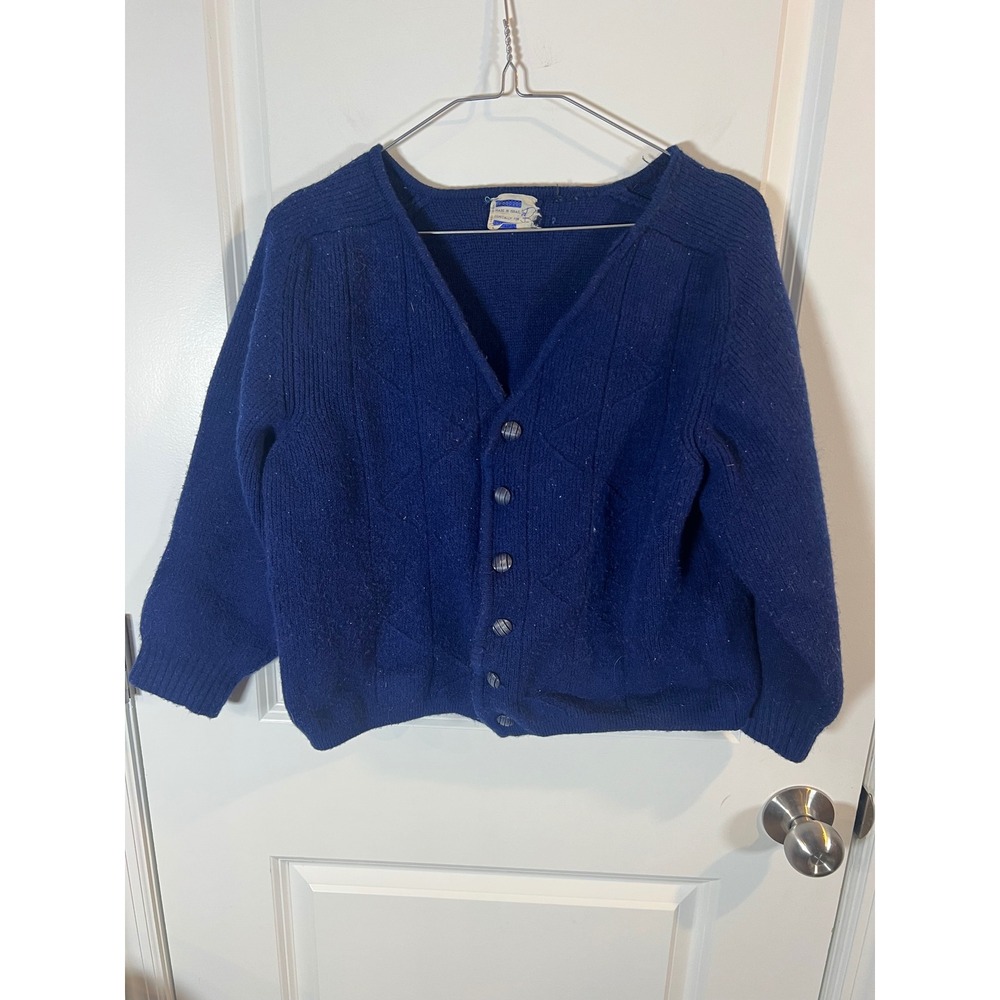 The Broadway Womens Cardigan 100% Wool Vintage Royal Blue Israel‎